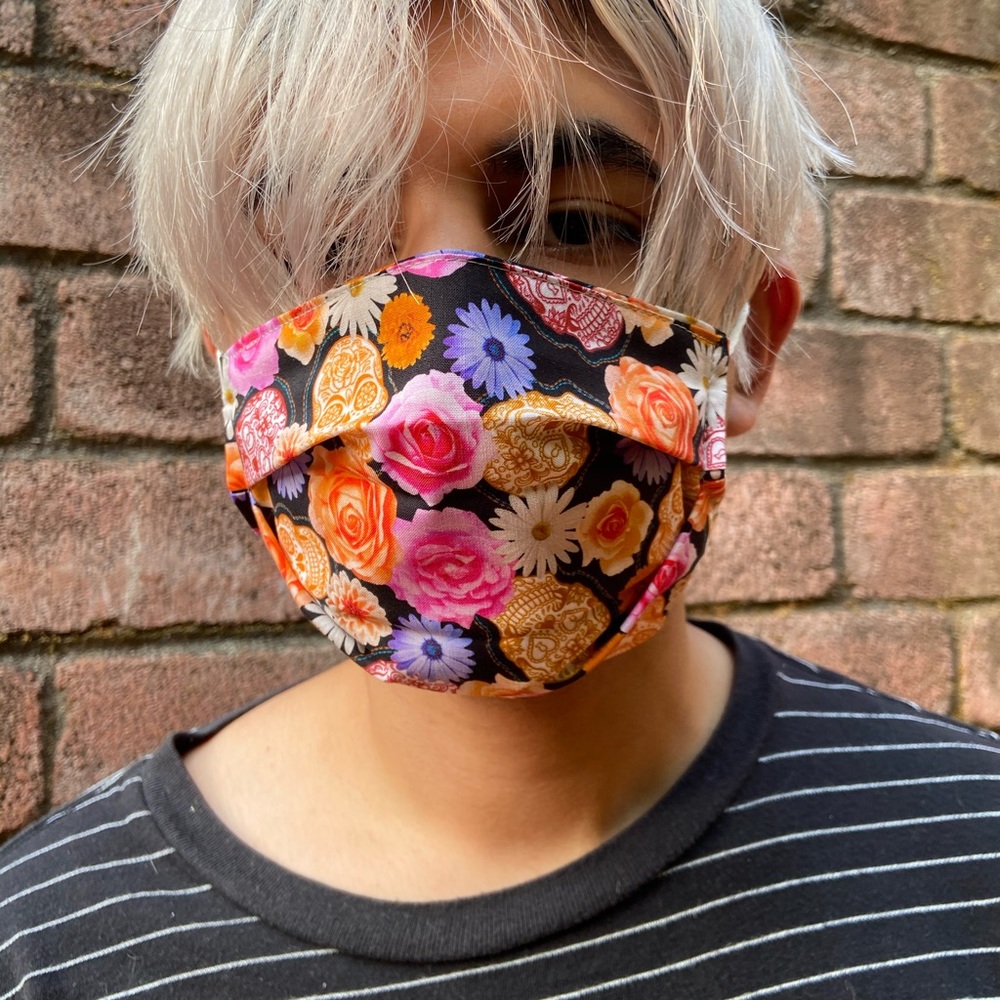2/$20 Black Floral Sugar Skull Face Mask.